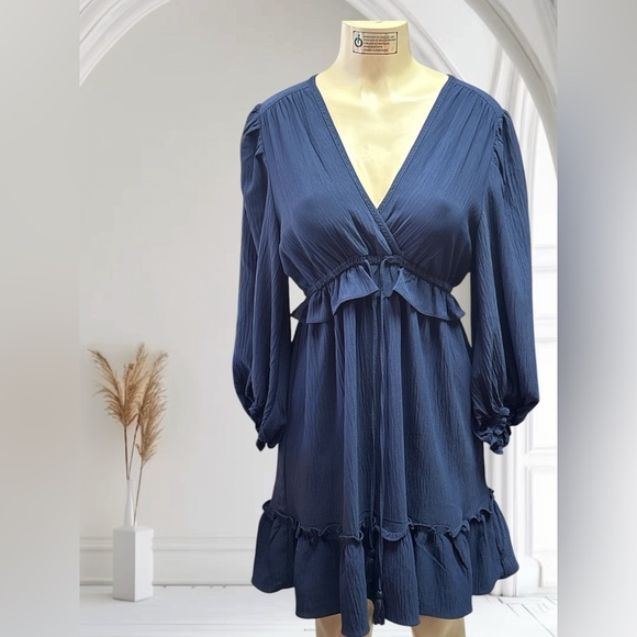 Max Studio Blue Ruffled Babydoll Dress - Picture 1 of 7